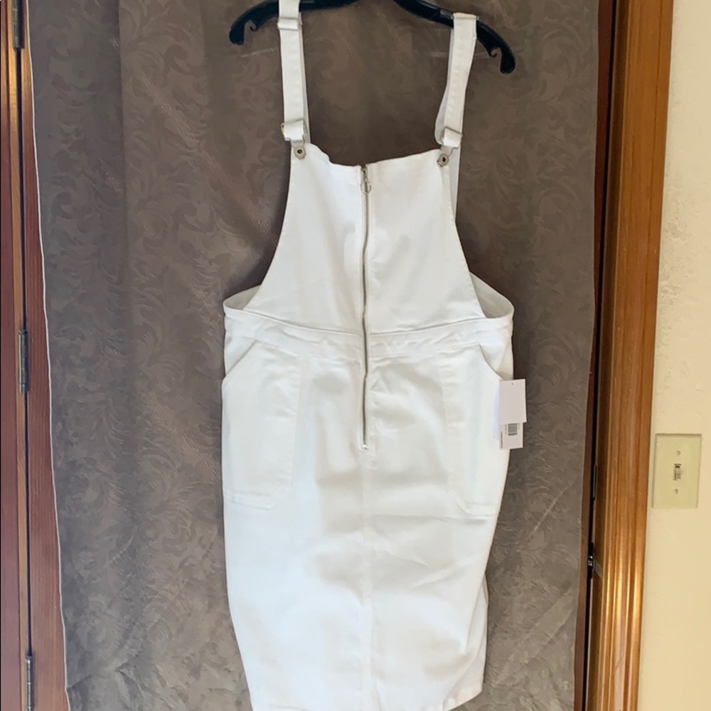 Jean dress with suspenders and front zip.